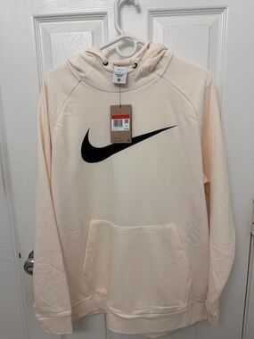Nike Dri-Fit Training Men's Cream Pullover Hoodie with Black Swoosh size L new!